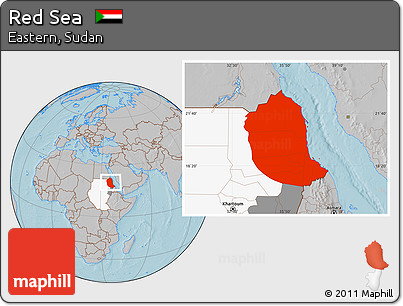Gray Location Map of Red Sea, highlighted country, highlighted parent region, hill shading