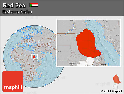 Gray Location Map of Red Sea, highlighted parent region, hill shading