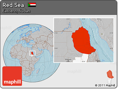 Gray Location Map of Red Sea, highlighted parent region, hill shading