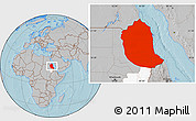 Gray Location Map of Red Sea, highlighted parent region, hill shading