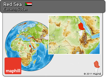 Physical Location Map of Red Sea, highlighted parent region, within the entire country