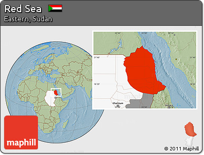 Savanna Style Location Map of Red Sea, highlighted country, highlighted parent region, hill shading
