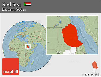 Savanna Style Location Map of Red Sea, highlighted parent region, hill shading