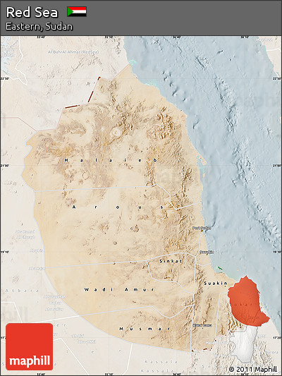 Satellite Map of Red Sea, lighten