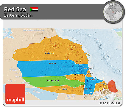 Political Panoramic Map of Red Sea, lighten