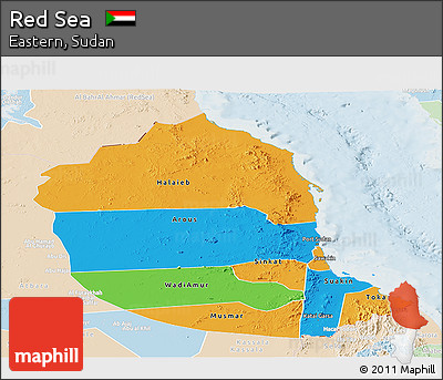 Political Panoramic Map of Red Sea, lighten