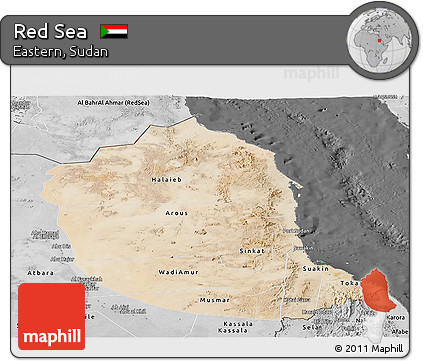 Satellite Panoramic Map of Red Sea, desaturated