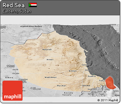 Satellite Panoramic Map of Red Sea, desaturated