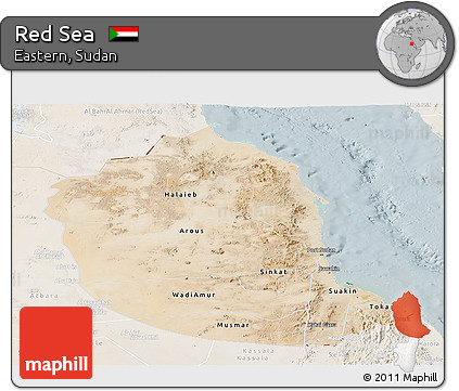 Satellite Panoramic Map of Red Sea, lighten