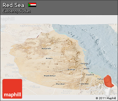 Satellite Panoramic Map of Red Sea, lighten