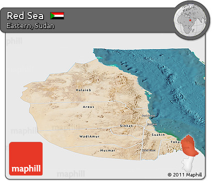 Satellite Panoramic Map of Red Sea, single color outside