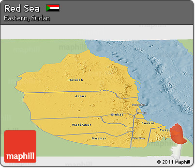 Savanna Style Panoramic Map of Red Sea, single color outside