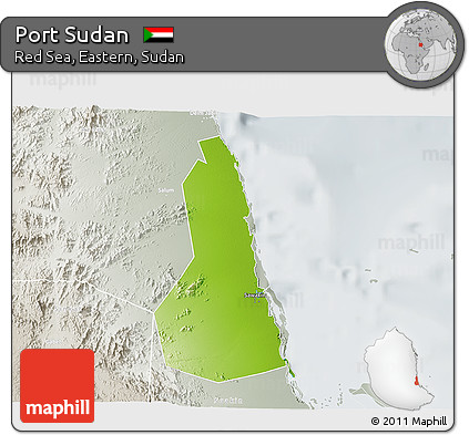 Physical 3D Map of Port Sudan, lighten, semi-desaturated
