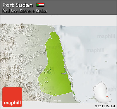 Physical 3D Map of Port Sudan, lighten, semi-desaturated