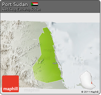 Physical 3D Map of Port Sudan, lighten, semi-desaturated