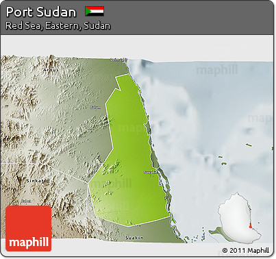 Physical 3D Map of Port Sudan, semi-desaturated