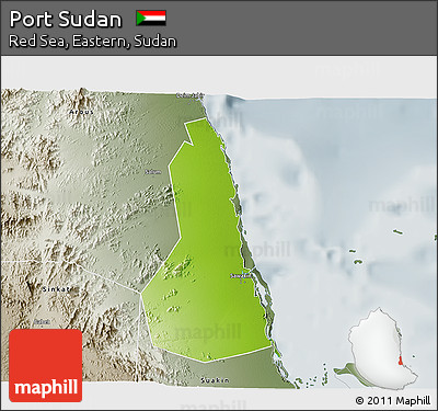 Physical 3D Map of Port Sudan, semi-desaturated