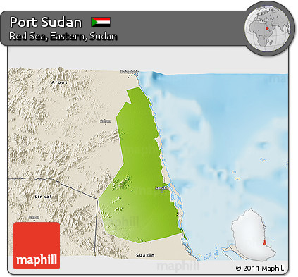 Physical 3D Map of Port Sudan, shaded relief outside