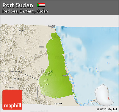 Physical 3D Map of Port Sudan, shaded relief outside