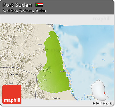 Physical 3D Map of Port Sudan, shaded relief outside