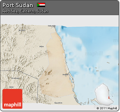 Satellite 3D Map of Port Sudan, shaded relief outside