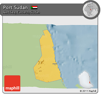 Savanna Style 3D Map of Port Sudan, single color outside
