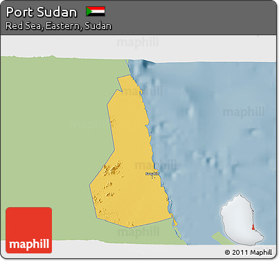 Savanna Style 3D Map of Port Sudan, single color outside