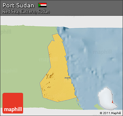 Savanna Style 3D Map of Port Sudan, single color outside