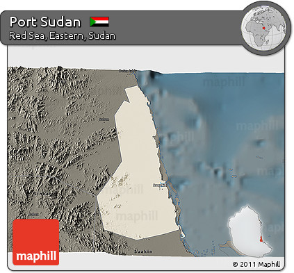 Shaded Relief 3D Map of Port Sudan, darken