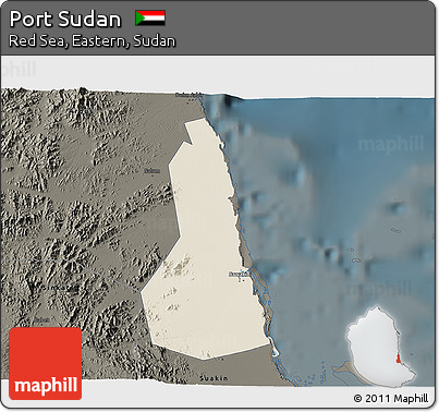 Shaded Relief 3D Map of Port Sudan, darken