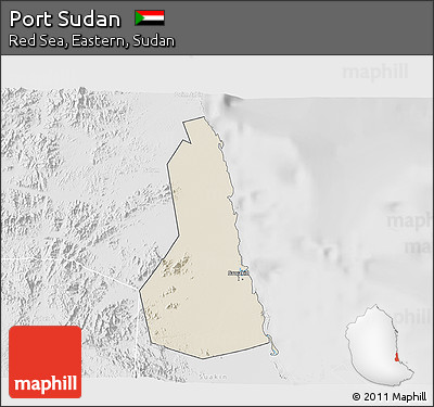 Shaded Relief 3D Map of Port Sudan, lighten, desaturated