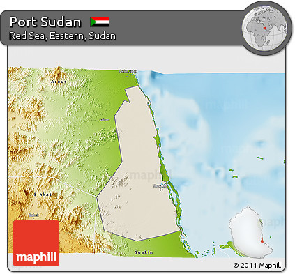 Shaded Relief 3D Map of Port Sudan, physical outside