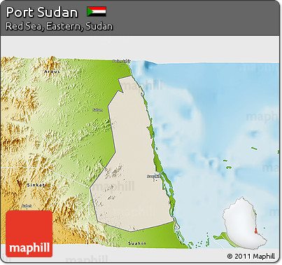 Shaded Relief 3D Map of Port Sudan, physical outside