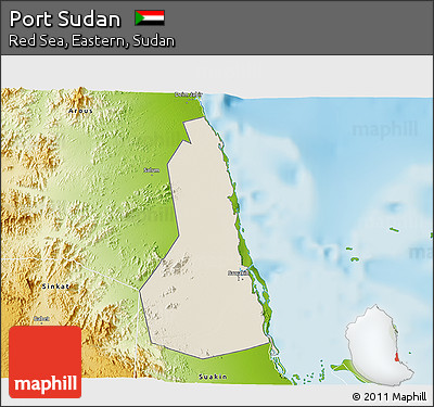 Shaded Relief 3D Map of Port Sudan, physical outside