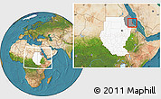Satellite Location Map of Port Sudan, highlighted country, highlighted parent region, within the entire country