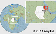 Savanna Style Location Map of Port Sudan, highlighted country, highlighted grandparent region, within the entire country, hill shading