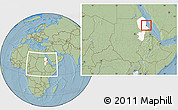 Savanna Style Location Map of Port Sudan, highlighted grandparent region, within the entire country, hill shading