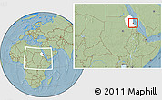 Savanna Style Location Map of Port Sudan, highlighted parent region, within the entire country, hill shading