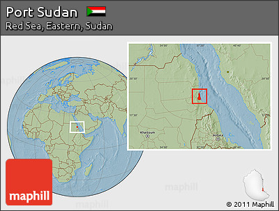 Savanna Style Location Map of Port Sudan, hill shading