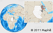 Shaded Relief Location Map of Port Sudan, highlighted country, highlighted grandparent region, within the entire country