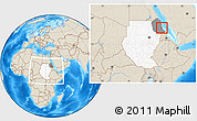 Shaded Relief Location Map of Port Sudan, highlighted country, highlighted parent region, within the entire country