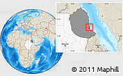 Shaded Relief Location Map of Port Sudan, highlighted country, highlighted parent region