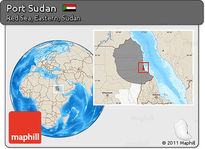 Shaded Relief Location Map of Port Sudan, highlighted parent region, highlighted grandparent region
