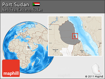 Shaded Relief Location Map of Port Sudan, highlighted parent region, highlighted grandparent region