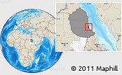 Shaded Relief Location Map of Port Sudan, highlighted parent region, highlighted grandparent region