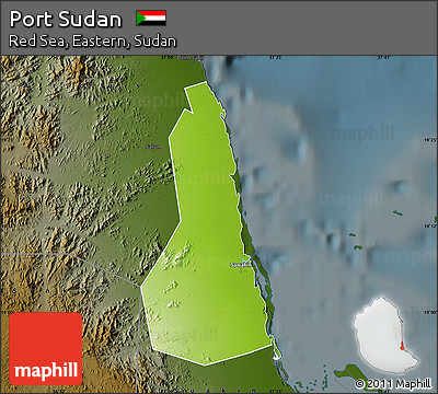 Physical Map of Port Sudan, darken