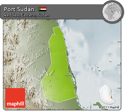 Physical Map of Port Sudan, semi-desaturated