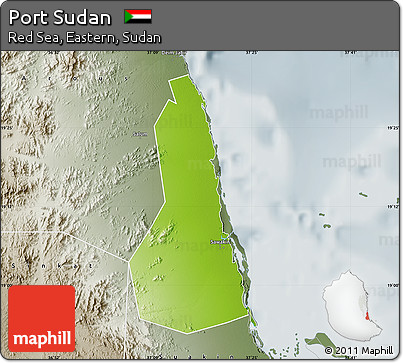 Physical Map of Port Sudan, semi-desaturated