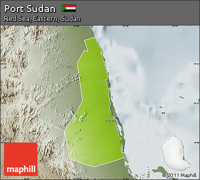 Physical Map of Port Sudan, semi-desaturated