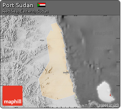 Satellite Map of Port Sudan, desaturated